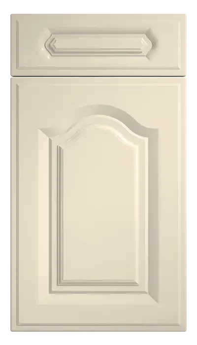 Arched kitchen door shown in a cream finish