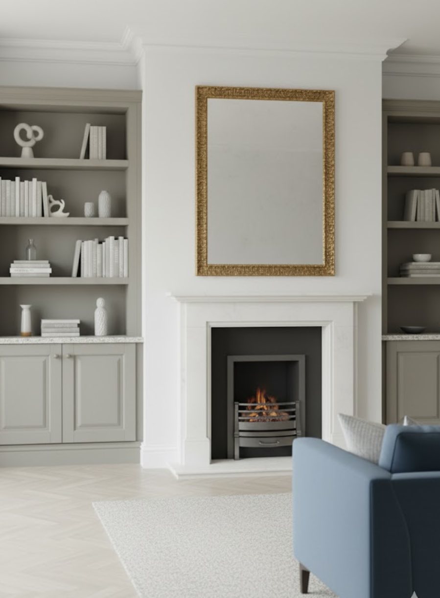 Precisely fitted alcove cupboards scribed to uneven walls in Cardiff