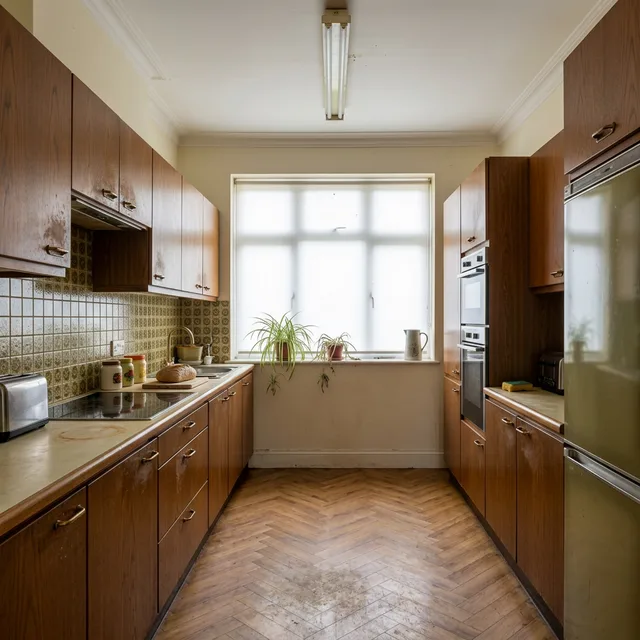 Cardiff kitchen before we started — dated units and worktops due for replacement