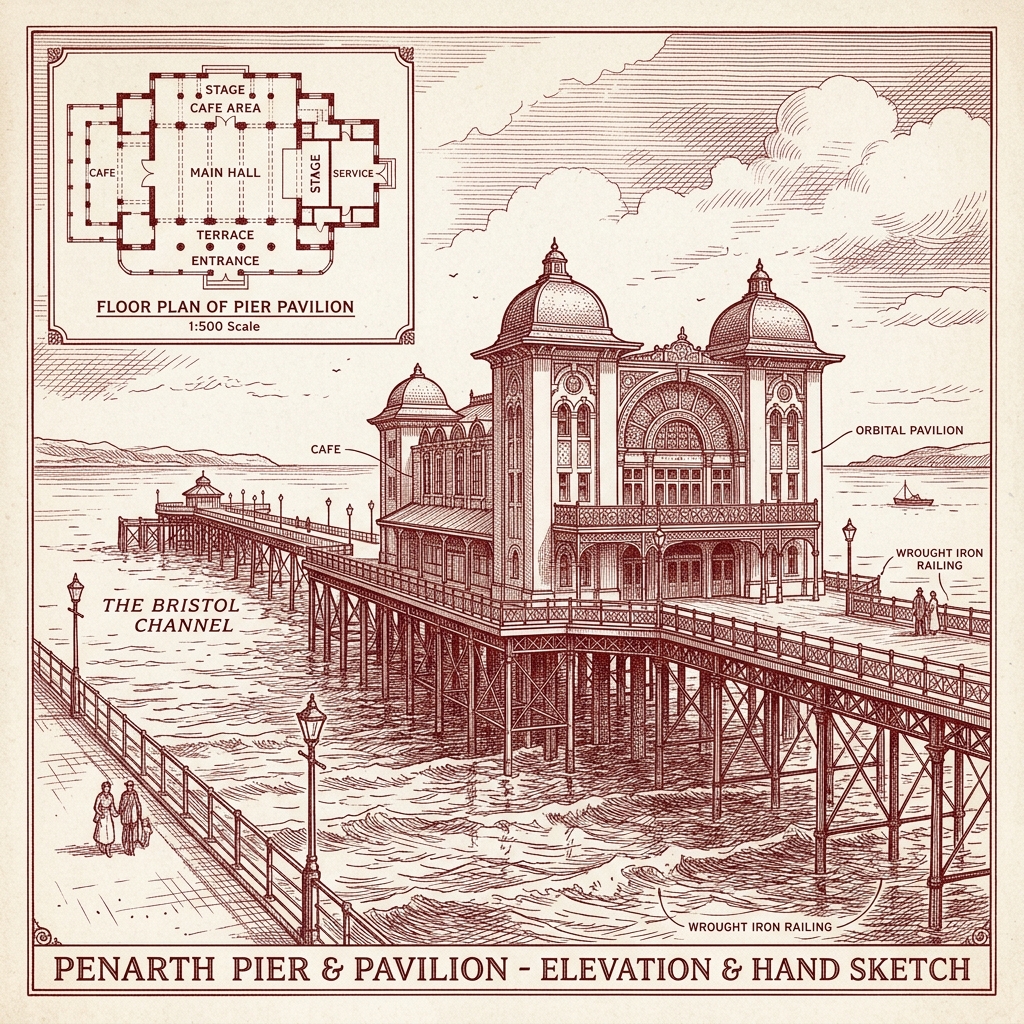 Cardiff & Caerphilly Carpentry Penarth - Penarth Pier Landmark Sketch