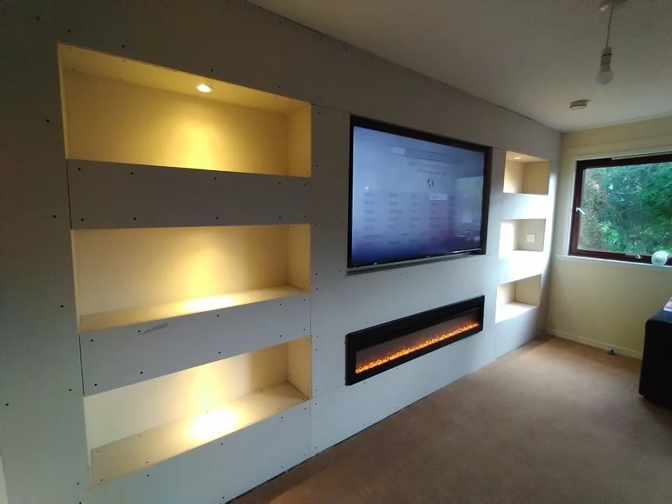 Luxury media wall design in South Wales offering contemporary living room styling