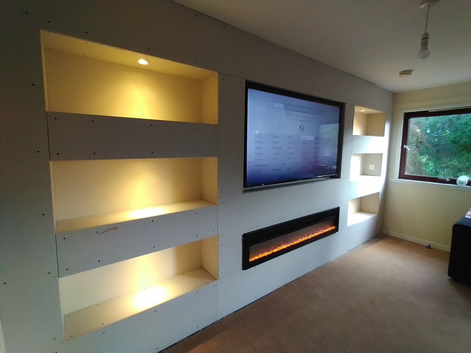 Luxury media wall design in South Wales offering contemporary living room styling