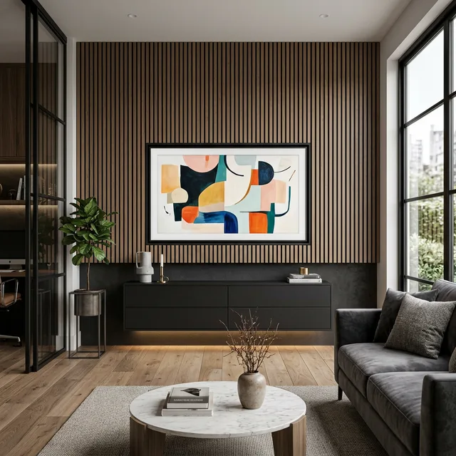 Slatted Wood Media Wall