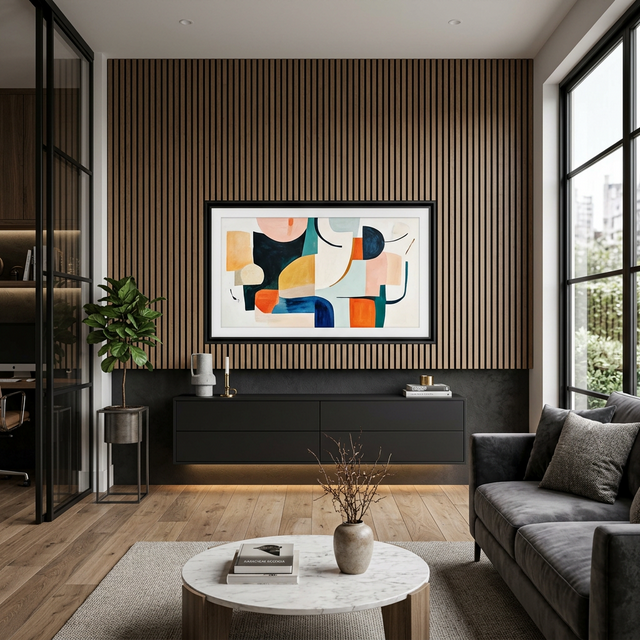 Slatted Wood Media Wall