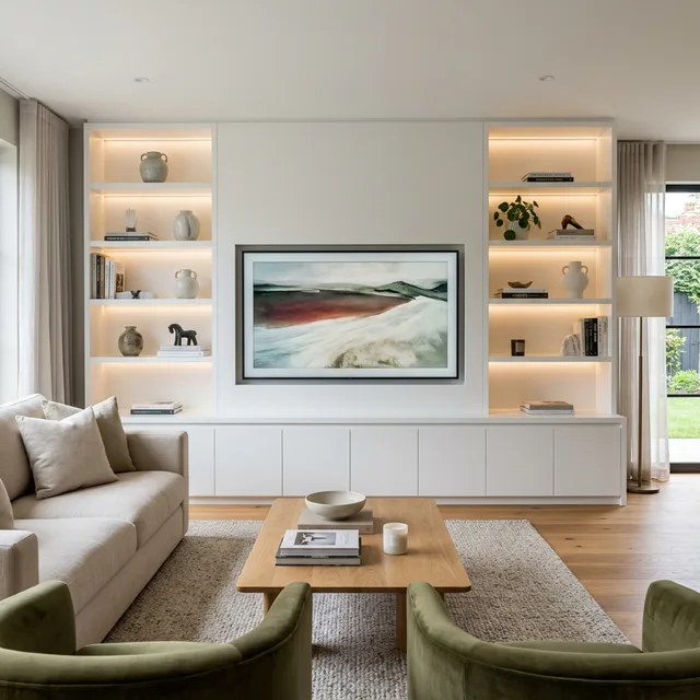 Starter media wall with slimline fire